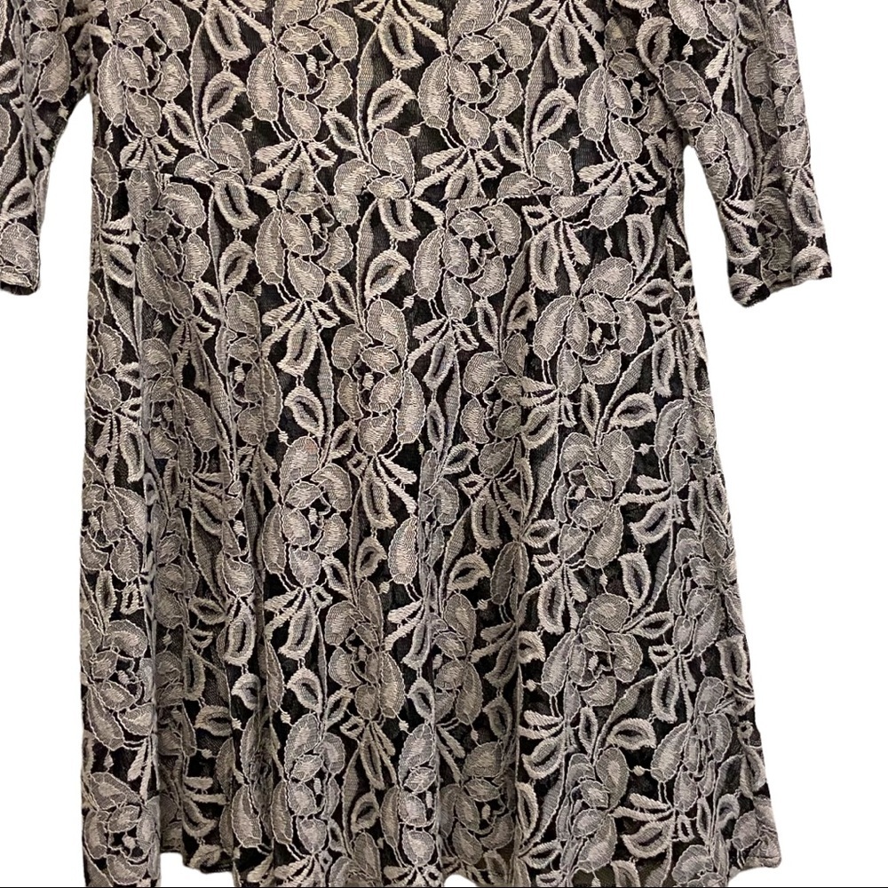 Free People Black Gray Floral Lace Sheer Three-quarter Sleeve Feminine Dress - Picture 3 of 6